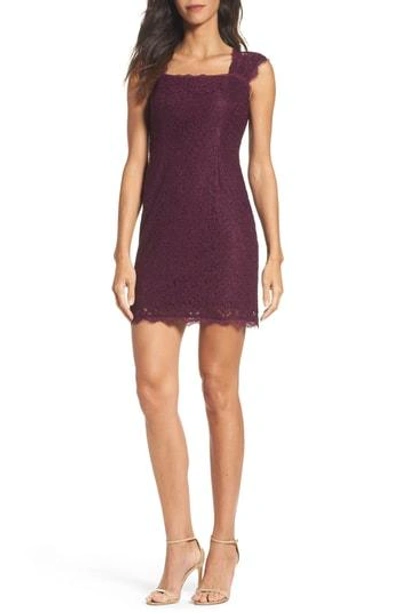 Adrianna Papell Lace Sheath Dress In Mulberry
