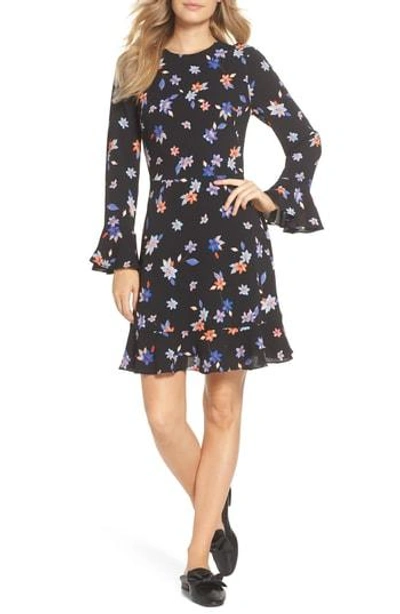 Eliza J Floral Ruffle Sheath Dress In Black