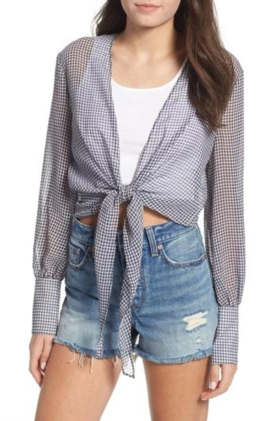 The East Order Heather Tie Front Top In Micro Navy Check