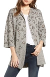 Cupcakes And Cashmere Kline Leopard Print Cotton Blend Cardigan In Heather Grey