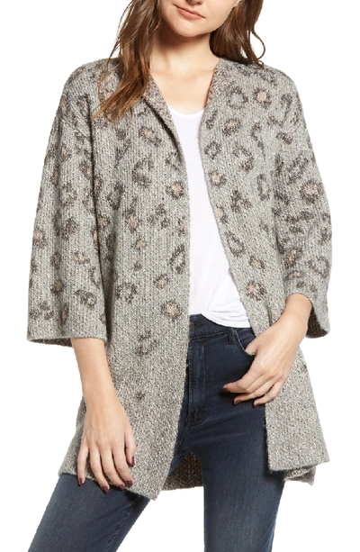 Cupcakes And Cashmere Kline Leopard Print Cotton Blend Cardigan In Heather Grey