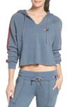 Aviator Nation Split Neck Crop Hoodie In Charcoal Rainbow