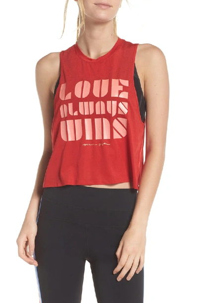 Spiritual Gangster Love Always Wins Cropped Graphic Active Tank, Red In Love Red