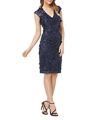 Carmen Marc Valvo Infusion Floral Applique Dress In Navy