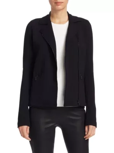 Majestic French Terry Zip-front Moto Jacket In Noir