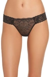 Hanky Panky Low-rise Printed Lace Thong In Black/rose Gold