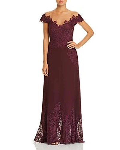Tadashi Shoji Lace-appliqued Crepe Gown In Dewberry