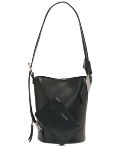 Calvin Klein Karsyn Leather Convertible Hobo Backpack In Black/silver