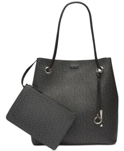 Calvin Klein Gabrianna Signature Tote In Asphalt/black/silver