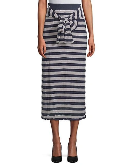 Moon River Striped Long Skirt In Navy Ivory