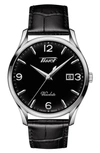 Tissot Heritage Visodate Leather Strap Watch, 40mm In Black/ Silver