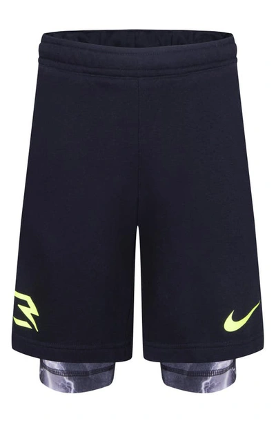 3 Brand Kids' Compression Layered Shorts In Black