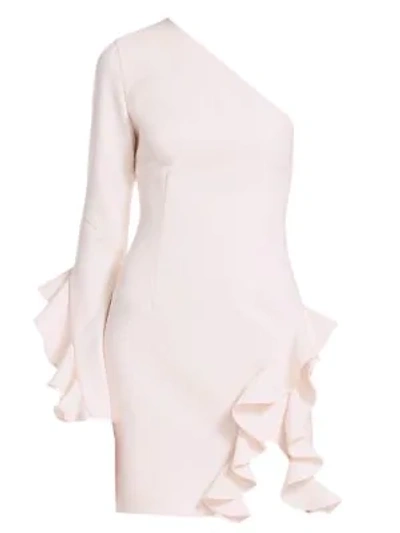 Cinq À Sept Pia One-shoulder Ruffle Dress In Pearl Blush