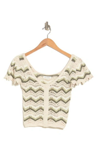 Vici Collection Maelis Crochet Knit Short Sleeve Crop Cardigan In Beige Olive