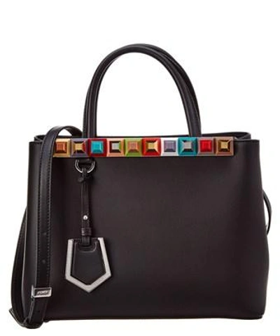 Fendi 2jours Petite Studded Leather Tote In Black