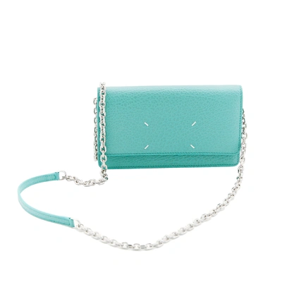 Maison Margiela Four Stitches Leather Wallet On Chain In Green