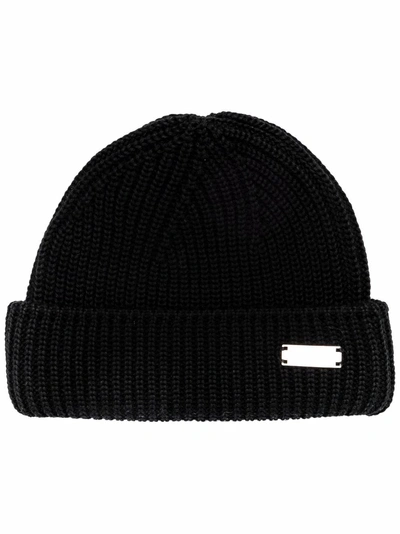 Heliot Emil Beanie With Metal Plate Logo In Black