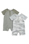 Splendid Babies' Assorted Camo Stripe 2-pack Bodysuits In Grey Camo / Olive Stripe