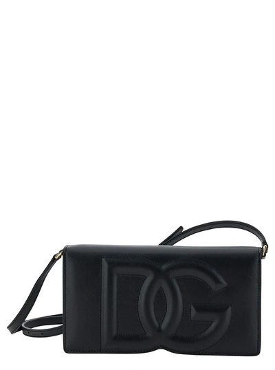Dolce & Gabbana Dg Logo Leather Crossbody Bag In Black