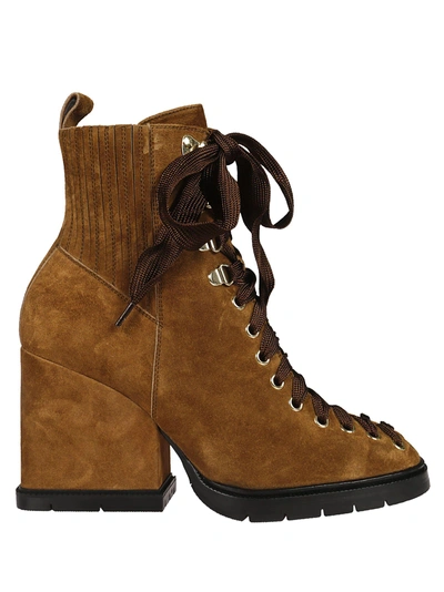 Santoni Chunky Heel Laced-up Boots In Tabacco