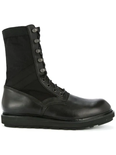 Isabel Benenato Leather & Canvas Tall Boots In Black