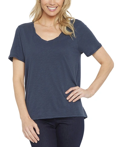 Nydj A-line Twist V-neck T-shirt In Oxford Navy And Optic White