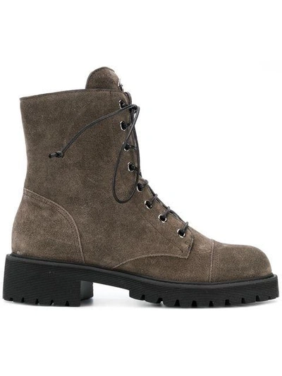 Giuseppe Zanotti Fur-lined Lace-up Combat Boots In Brown