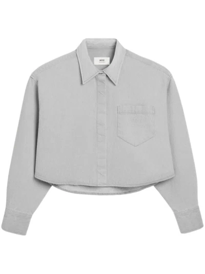 Ami Alexandre Mattiussi Logo-embossed Denim Shirt In Light Grey
