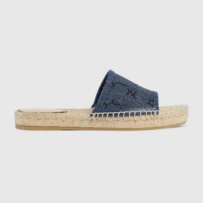 Gucci Women's Slide Espadrille With Gg Crystals In Blue