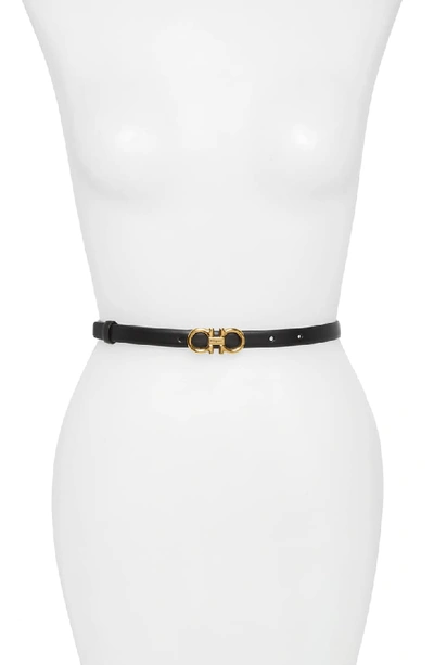 Ferragamo Skinny Leather Gancini Belt In Nero gold ModeSens