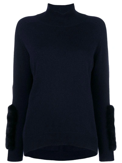 N•peal Fur Trim Sweater In Blue