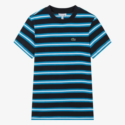 Lacoste Teen Boys Blue & White Striped Cotton T-shirt