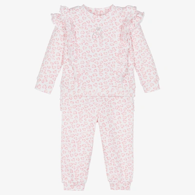 A Dee Babies' Girls White & Pink Cotton Tracksuit