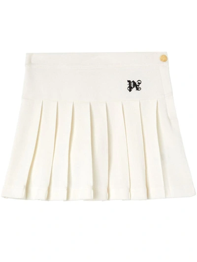 Palm Angels Monogram-embroidered Pleated Miniskirt In Black
