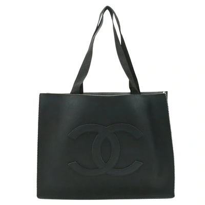 Pre-owned Chanel Logo Cc Black Rubber Tote Bag ()
