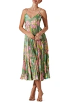 Astr Maeve Floral Midi Sundress In Green Pink Floral