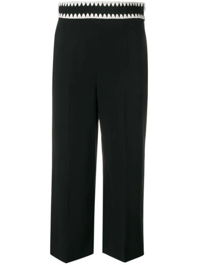 Red Valentino Embroidered Waistband Cropped Trousers In Black