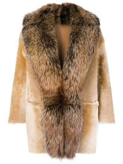 Desa 1972 Racoon Fur Trimmed Coat In Neutrals