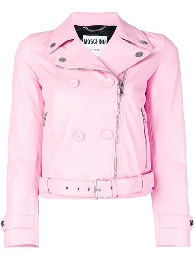 Moschino Double Breasted Biker Jacket - Pink