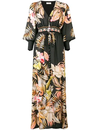 Black Coral Floral Print Maxi Dress In Black