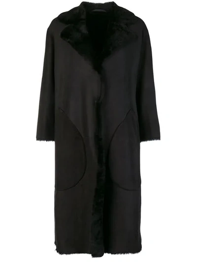 Desa 1972 Fur Trimmed Coat In Black
