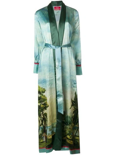 F.r.s For Restless Sleepers Printed Long Belted Kimono - Green