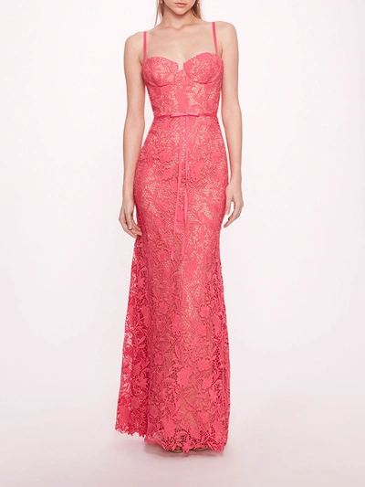Marchesa Lace Mermaid Gown In Bright Pink