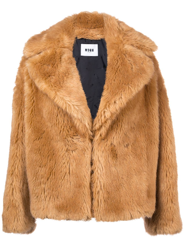 short brown faux fur jacket