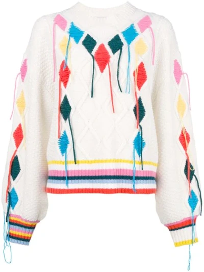 Mira Mikati Embroidered Cable-knit Sweater In Off White