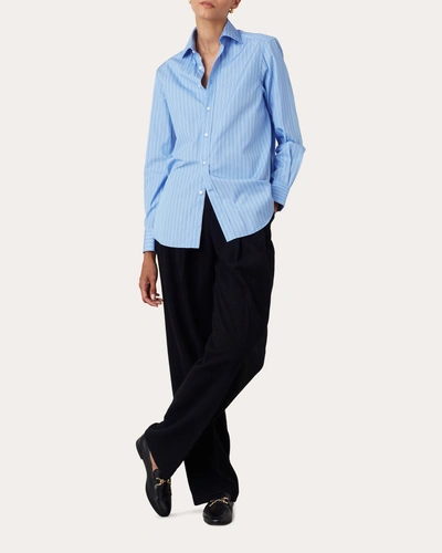 With Nothing Underneath Women's The Fine Poplin Boyfriend Shirt In Blue