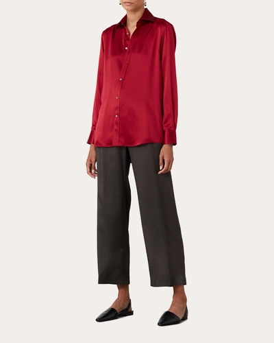 With Nothing Underneath Women's The Silk Satin Boyfriend Shirt In Red