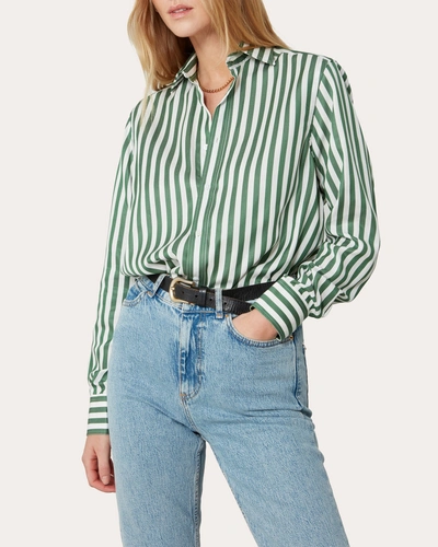 With Nothing Underneath Women's The Boyfriend Striped Tencel Shirt In Green