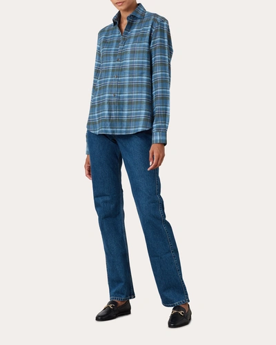 With Nothing Underneath Women's The Classic Linen Plaid Shirt In Blue