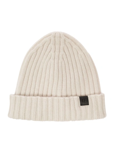 Tom Ford Ribbed Beanie In White